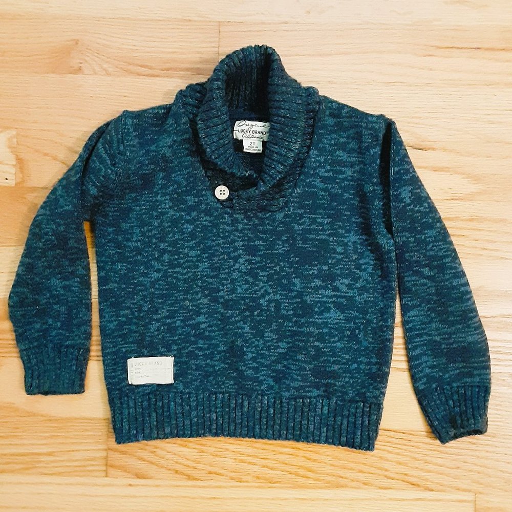 Lucky Brand Shawl Collar Sweater 2T Boys Blue Marbled Top